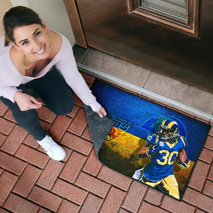 Los Angeles Rams American Football Raymond Calais 30 Grab Rugby Ball Running Blue Yellow Door Mat Home Decor