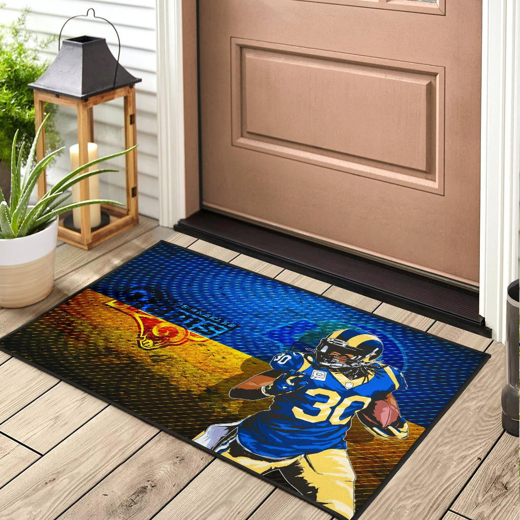 Los Angeles Rams American Football Raymond Calais 30 Grab Rugby Ball Running Blue Yellow Door Mat Home Decor