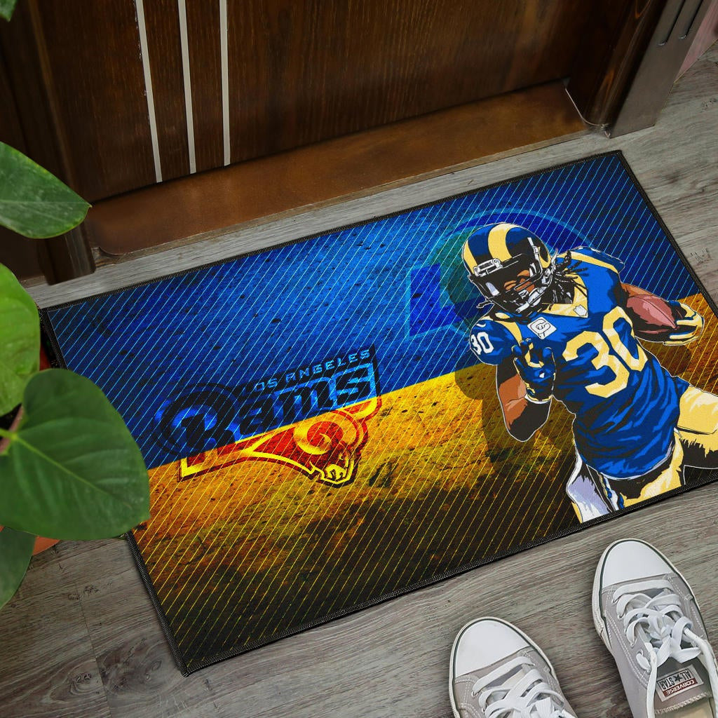 Los Angeles Rams American Football Raymond Calais 30 Grab Rugby Ball Running Blue Yellow Door Mat Home Decor