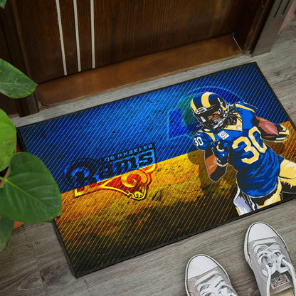 Los Angeles Rams American Football Raymond Calais 30 Grab Rugby Ball Running Blue Yellow Door Mat Home Decor