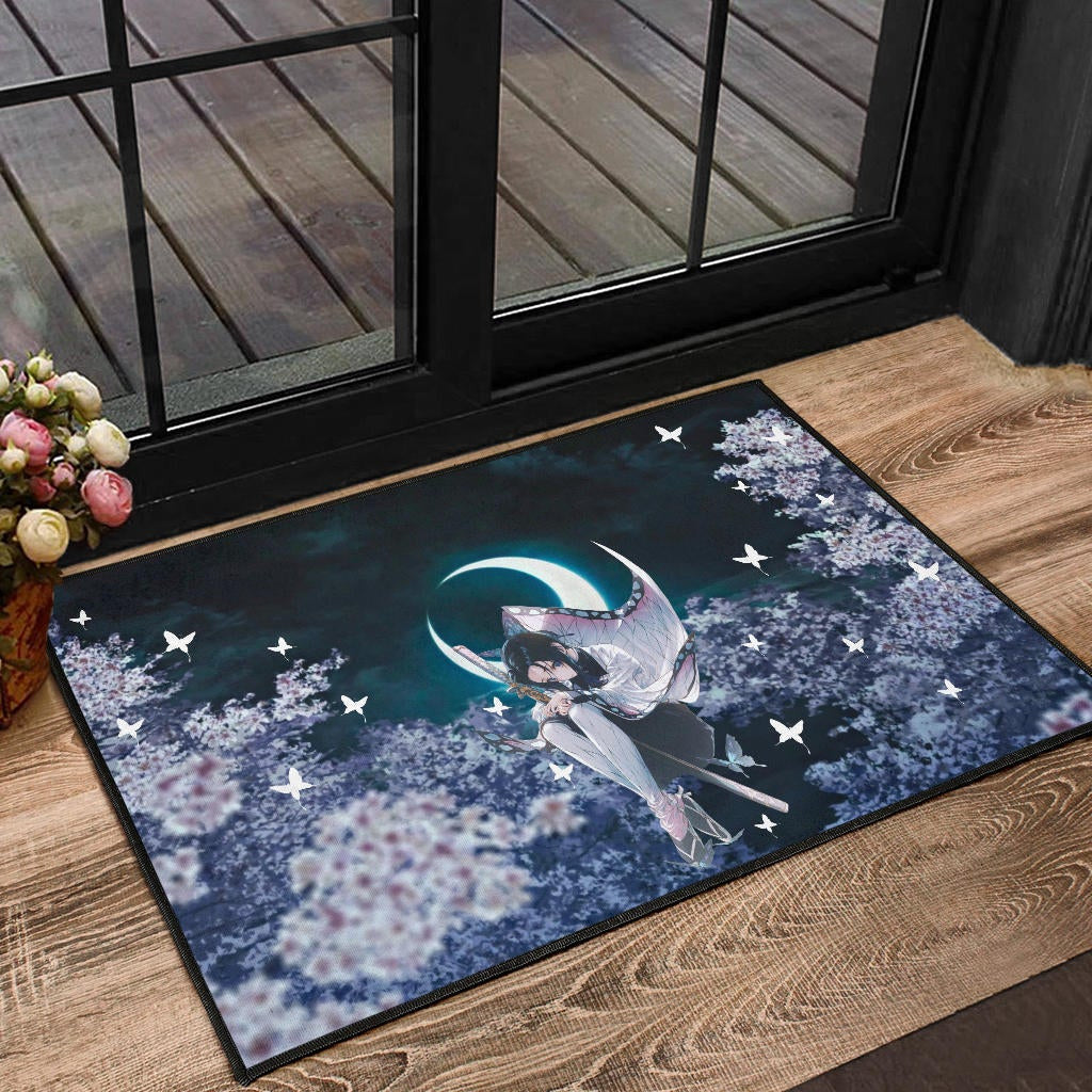 Demon Slayer Anime Lonely Shinobu With Butterflies Night Moon Door Mat Home Decor