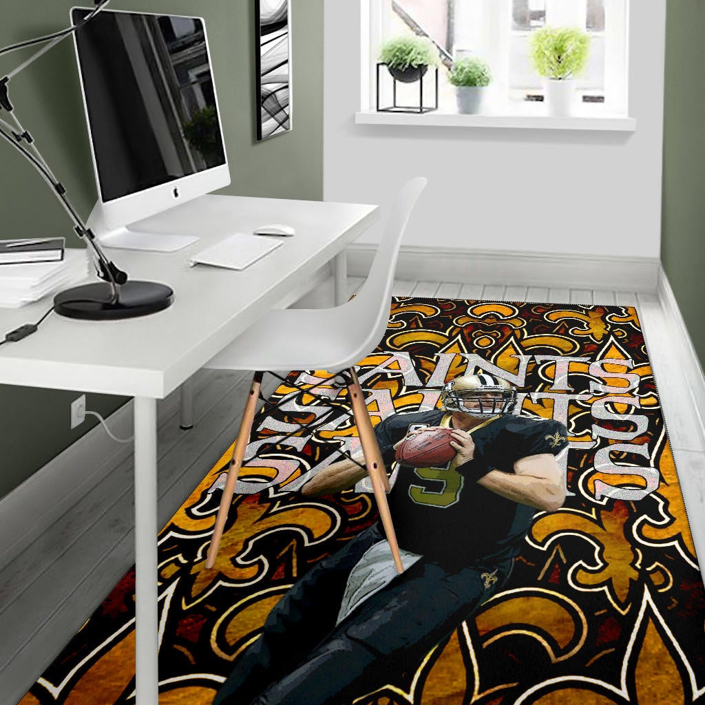 New Orleans Saints American Football Team Drew Brees 09 Saints Doodle Background Area Rug Home Decor