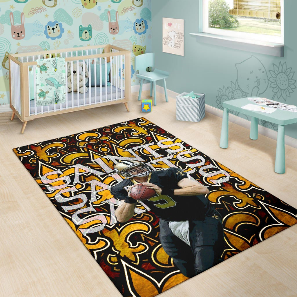 New Orleans Saints American Football Team Drew Brees 09 Saints Doodle Background Area Rug Home Decor