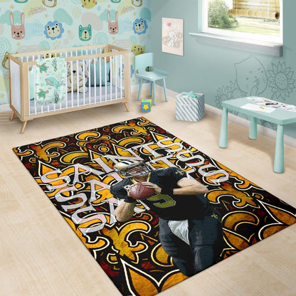 New Orleans Saints American Football Team Drew Brees 09 Saints Doodle Background Area Rug Home Decor