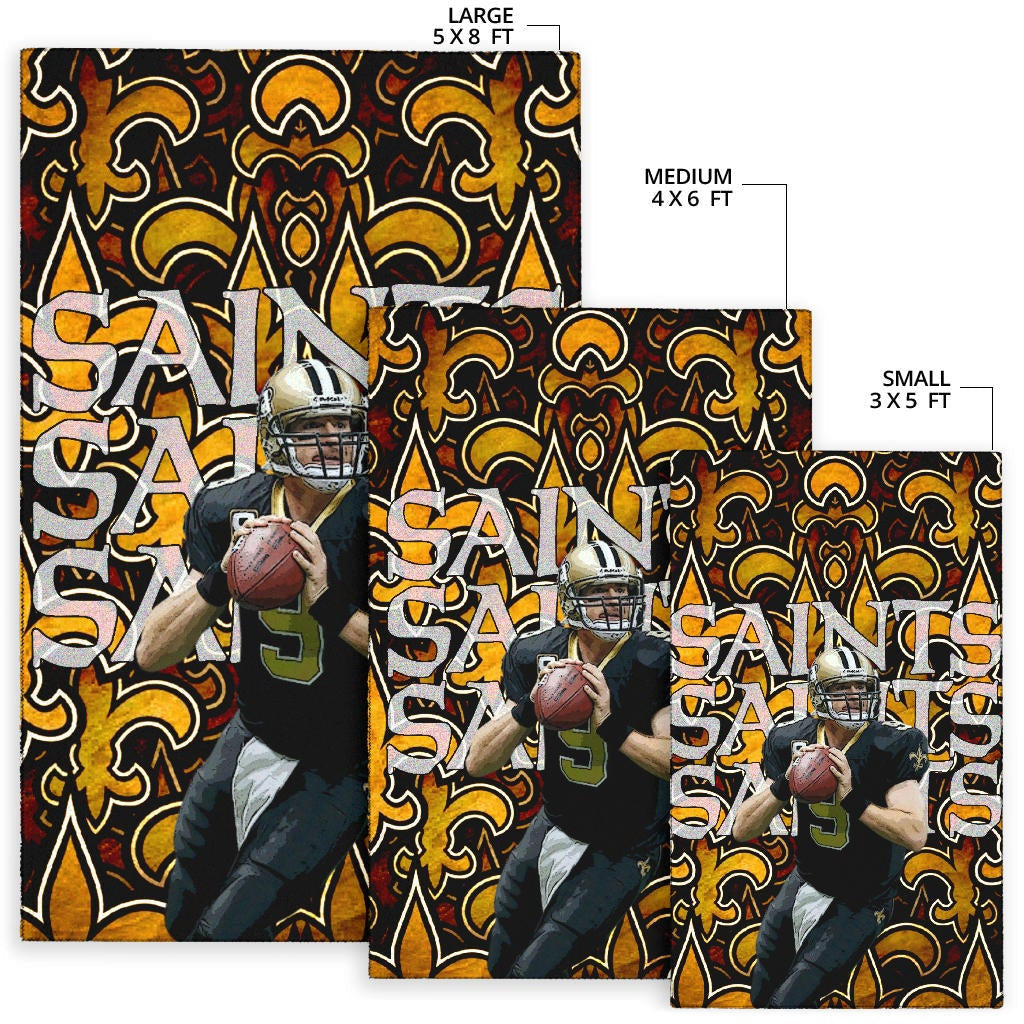 New Orleans Saints American Football Team Drew Brees 09 Saints Doodle Background Area Rug Home Decor