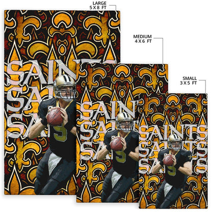 New Orleans Saints American Football Team Drew Brees 09 Saints Doodle Background Area Rug Home Decor