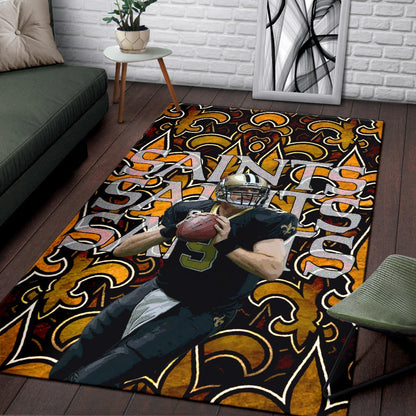 New Orleans Saints American Football Team Drew Brees 09 Saints Doodle Background Area Rug Home Decor