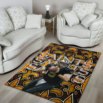 New Orleans Saints American Football Team Drew Brees 09 Saints Doodle Background Area Rug Home Decor