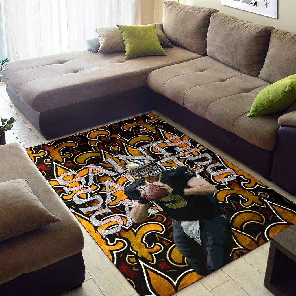 New Orleans Saints American Football Team Drew Brees 09 Saints Doodle Background Area Rug Home Decor