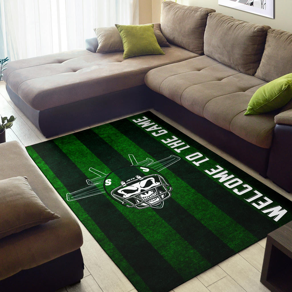 New York American Football Jets Football Skull Wearing Helmet Welcome To The Game Area Rug Home Decor