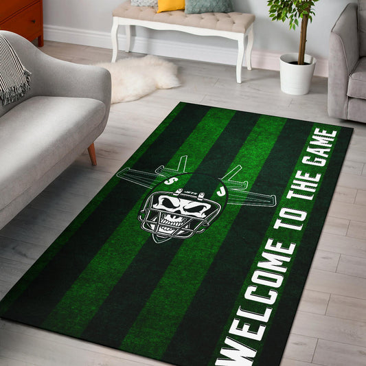 New York American Football Jets Football Skull Wearing Helmet Welcome To The Game Area Rug Home Decor