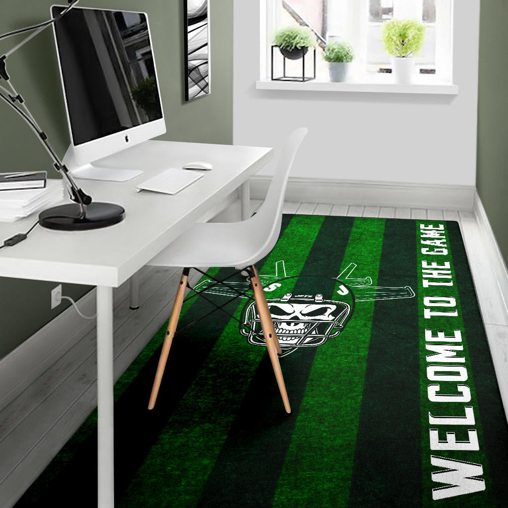New York American Football Jets Football Skull Wearing Helmet Welcome To The Game Area Rug Home Decor
