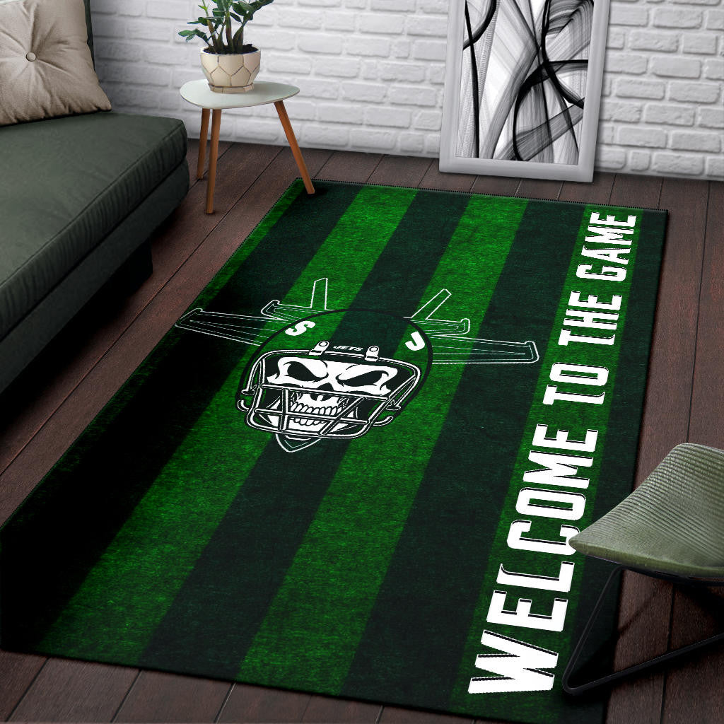 New York American Football Jets Football Skull Wearing Helmet Welcome To The Game Area Rug Home Decor