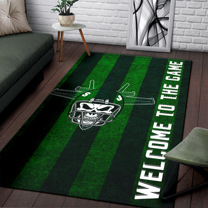 New York American Football Jets Football Skull Wearing Helmet Welcome To The Game Area Rug Home Decor