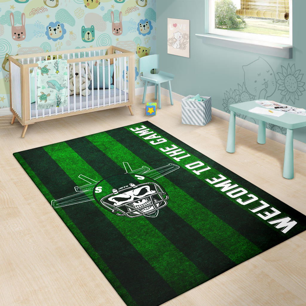 New York American Football Jets Football Skull Wearing Helmet Welcome To The Game Area Rug Home Decor