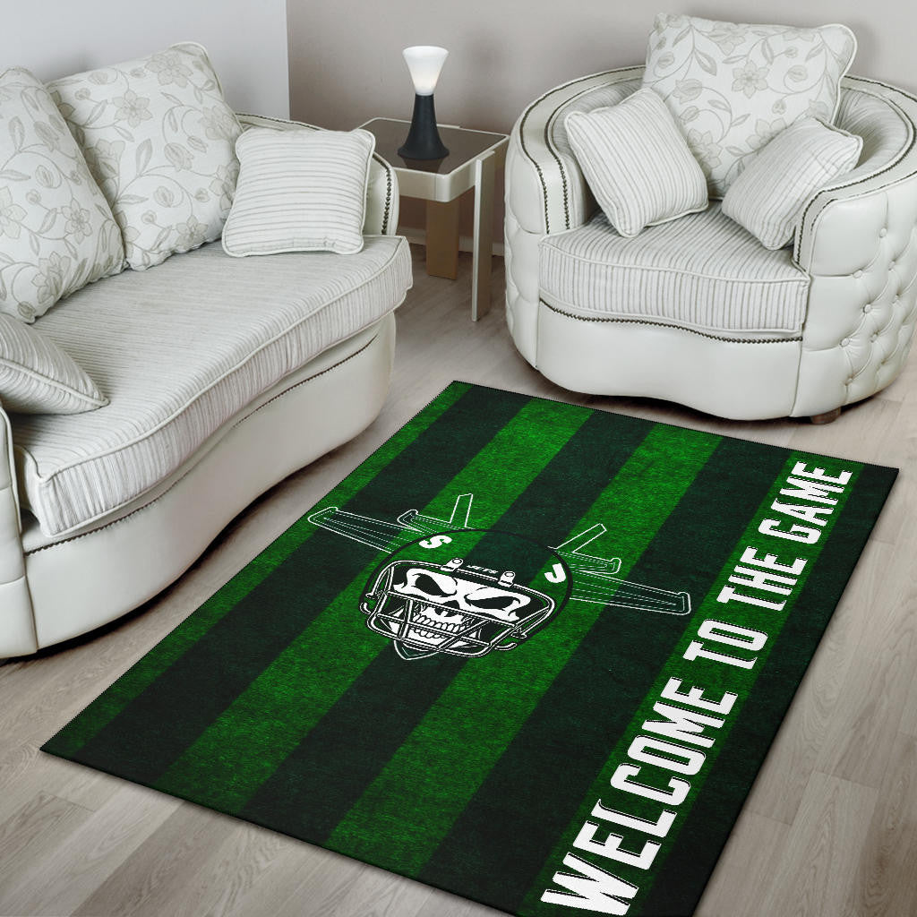 New York American Football Jets Football Skull Wearing Helmet Welcome To The Game Area Rug Home Decor