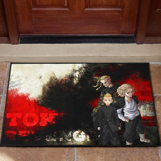 Tokyo Revengers Anime Mikey Brothers Uniform Red Black Watercolor Door Mat Home Decor