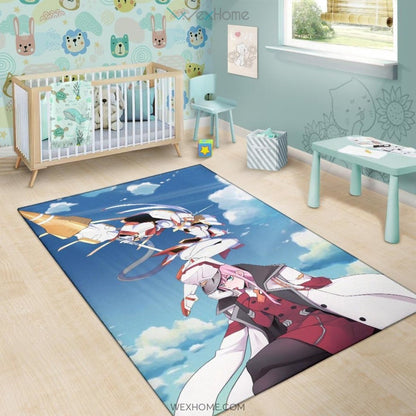 Darling In The Franxx Anime Captain Zero Two With Darling Strelitzia Ready For Fight Area Rug Home Decor