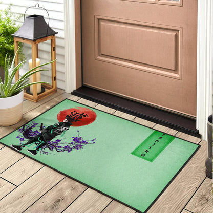 Demon Slayer Tanjiro Wearing Modern Clothes Green Theme Door Mat Home Decor