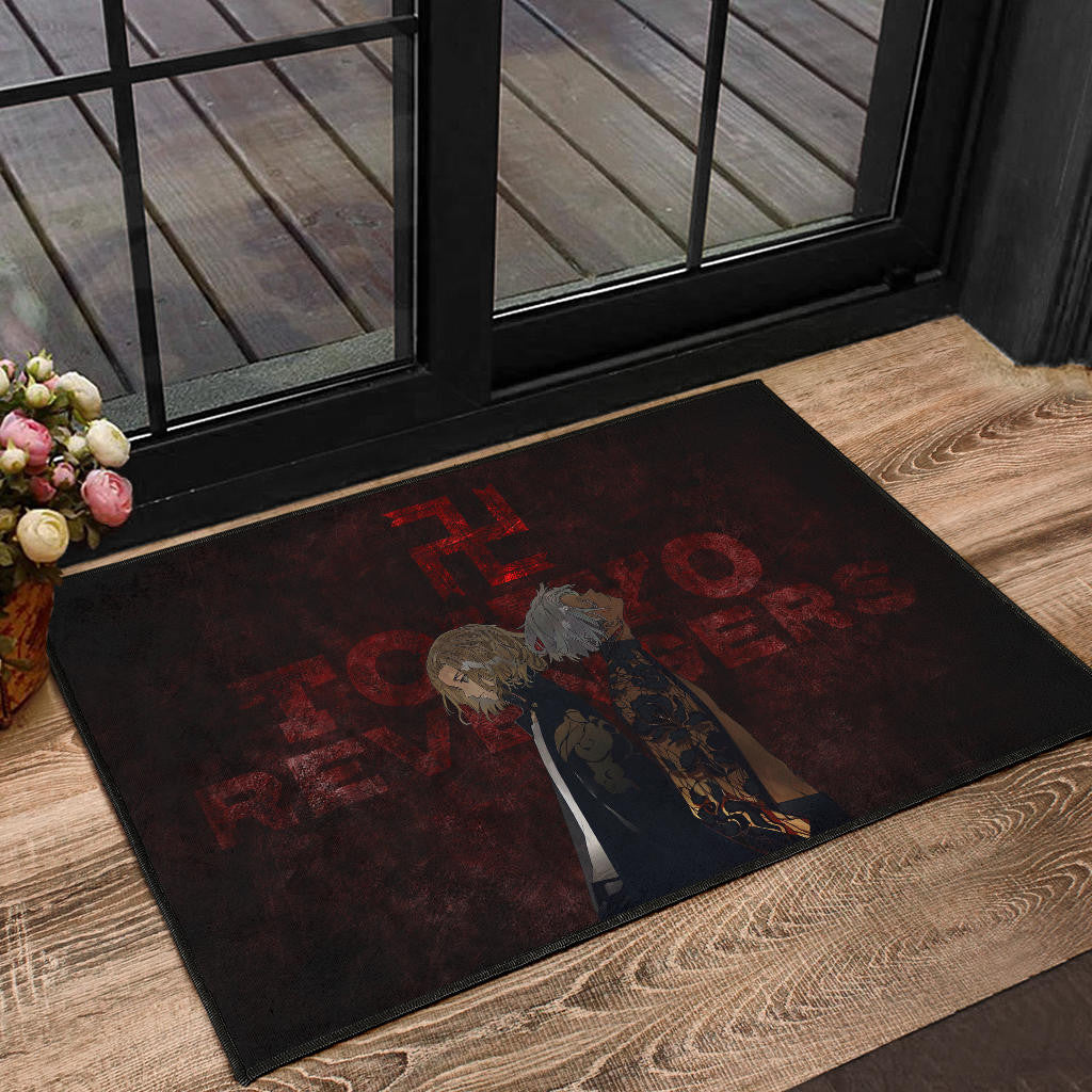 Tokyo Revengers Anime Mikey And Grey Hair Mate Dark Red Door Mat Home Decor