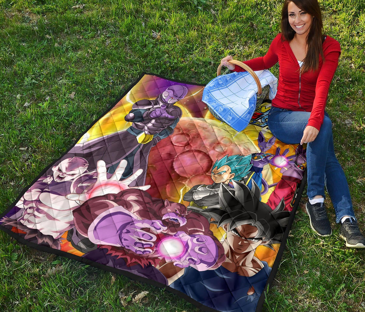 Dragon Ball Anime DB Text Main Characters Orange Balls Premium Quilt Blanke
