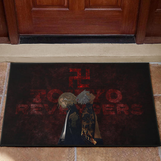 Tokyo Revengers Anime Mikey And Grey Hair Mate Dark Red Door Mat Home Decor
