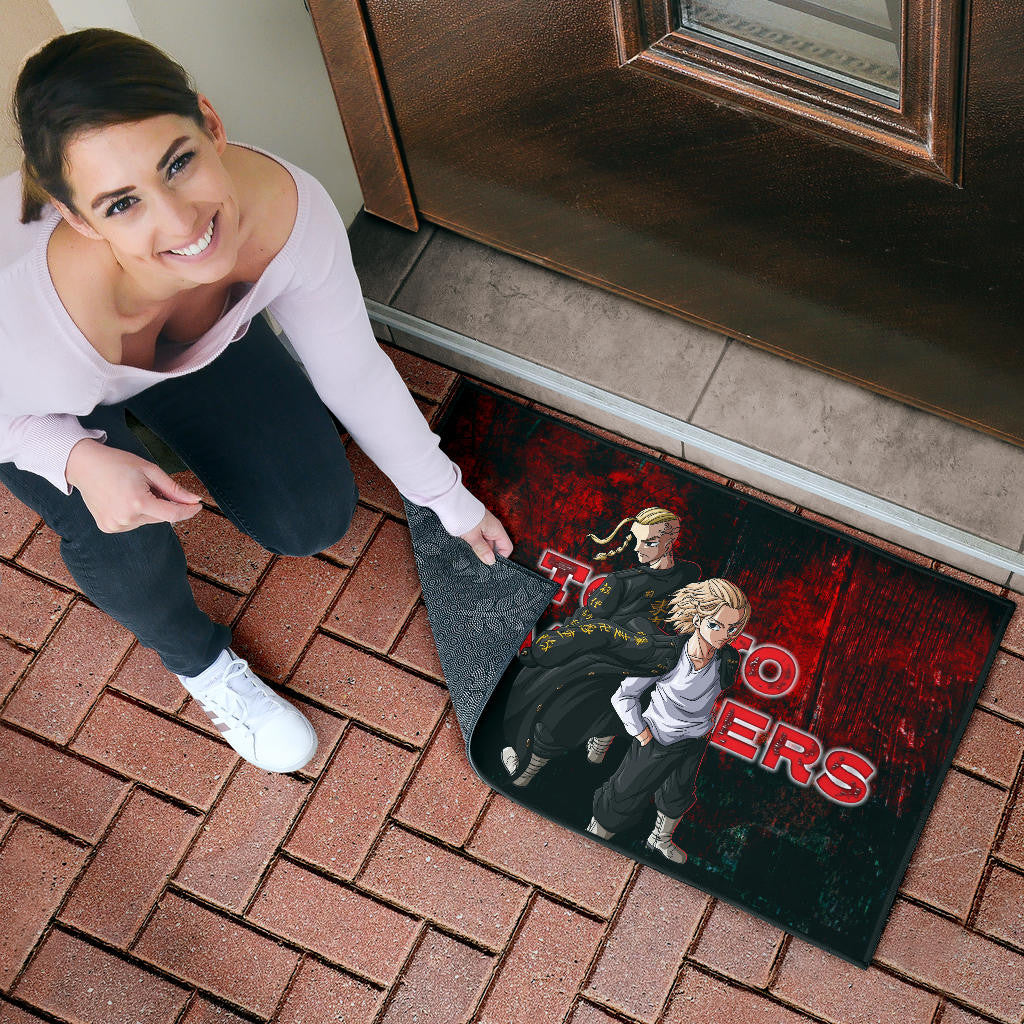 Tokyo Revengers Anime Mikey And Draken No Emotional Face Black And Red Theme Door Mat Home Decor