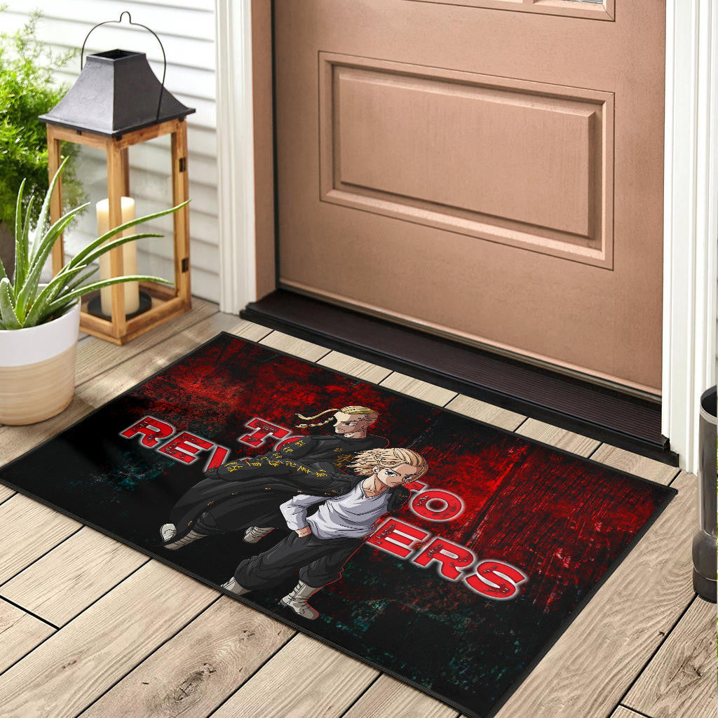 Tokyo Revengers Anime Mikey And Draken No Emotional Face Black And Red Theme Door Mat Home Decor