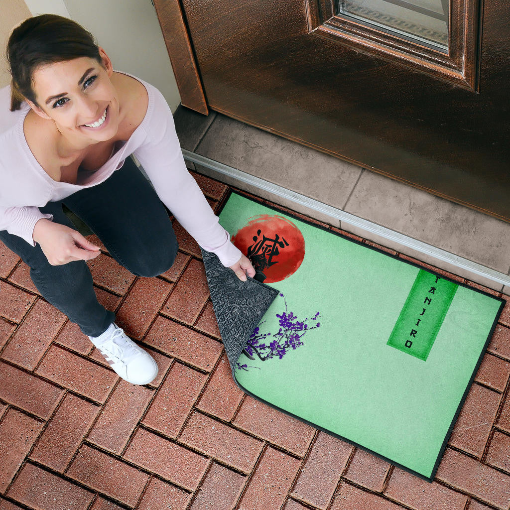 Demon Slayer Tanjiro Wearing Modern Clothes Green Theme Door Mat Home Decor