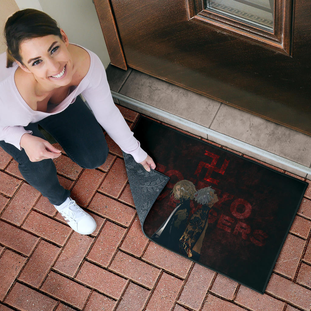 Tokyo Revengers Anime Mikey And Grey Hair Mate Dark Red Door Mat Home Decor