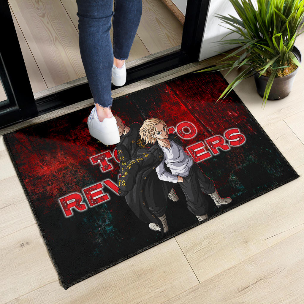 Tokyo Revengers Anime Mikey And Draken No Emotional Face Black And Red Theme Door Mat Home Decor