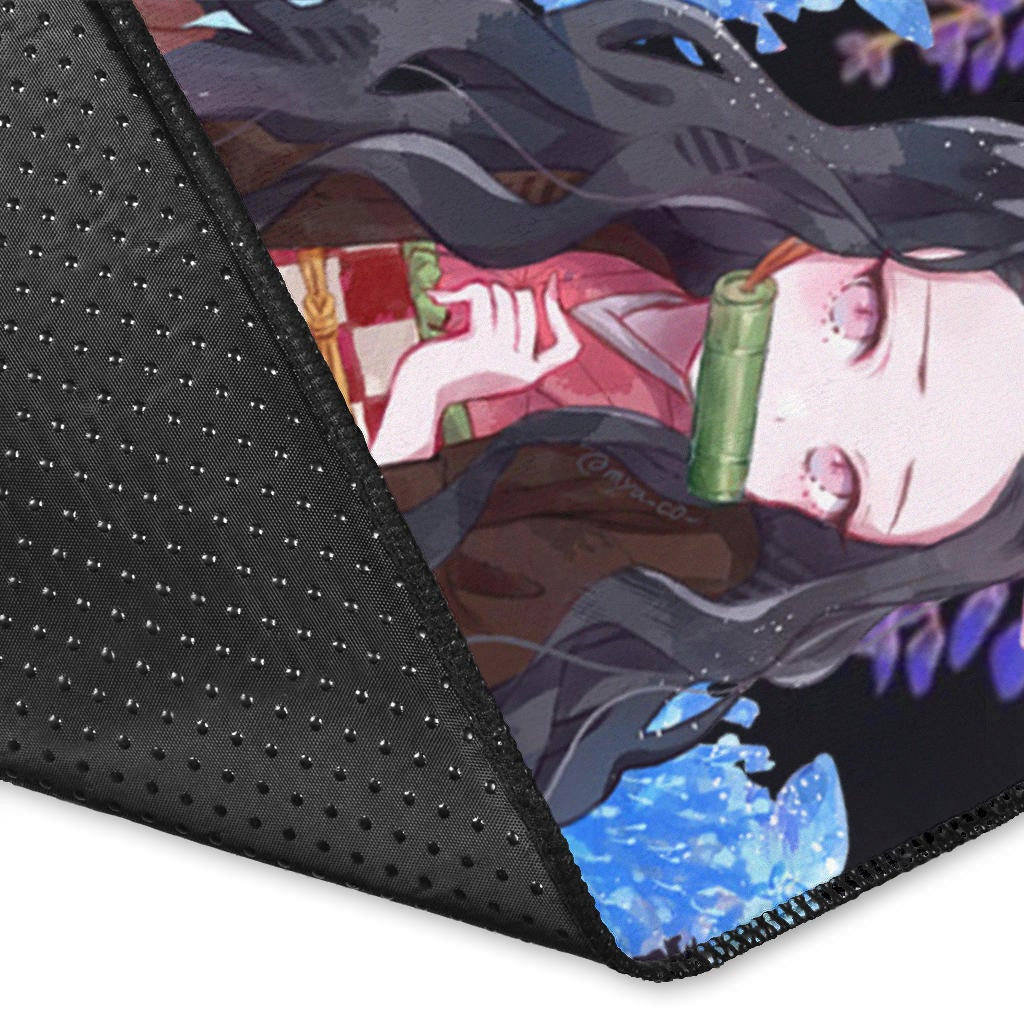 Demon Slayer Anime Pretty Nezuko Kamado Purple Flower Theme Area Rug Home Decor