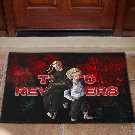Tokyo Revengers Anime Mikey And Draken No Emotional Face Black And Red Theme Door Mat Home Decor