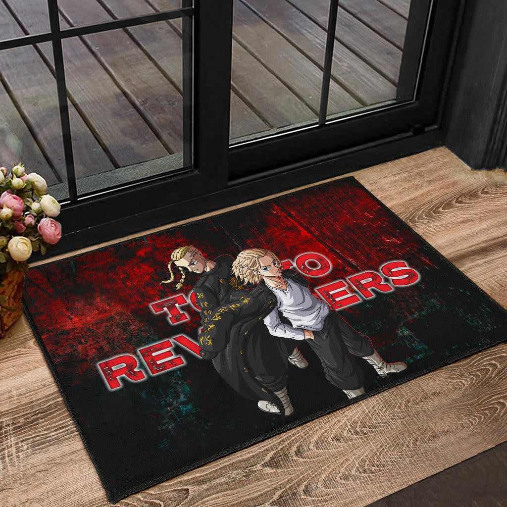 Tokyo Revengers Anime Mikey And Draken No Emotional Face Black And Red Theme Door Mat Home Decor