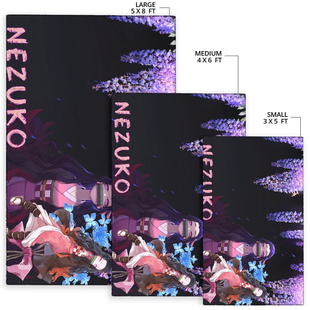 Demon Slayer Anime Pretty Nezuko Kamado Purple Flower Theme Area Rug Home Decor