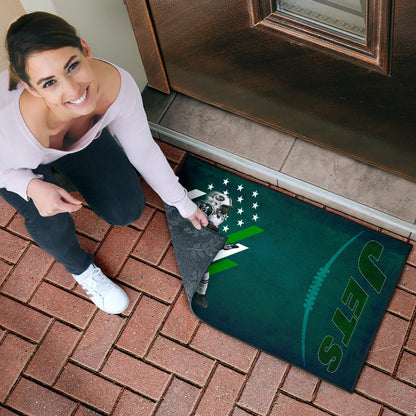 New York American Football Jets Football Player 24 Running Fading American Flag Door Mat Home Decor