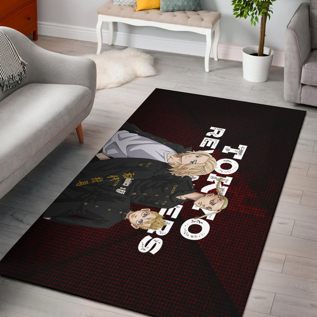 Tokyo Revengers Anime Mikey Brothers Uniform Red Steel Area Rug Home Decor