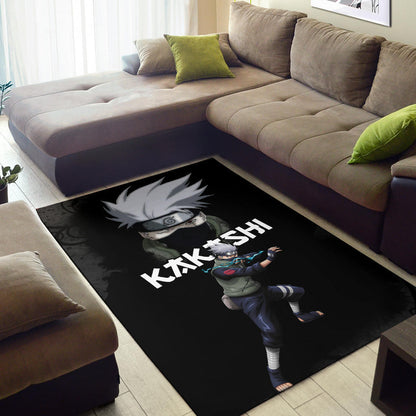 Naruto Anime Kakashi Hatake Sharingan Copy Ninja Black Area Rug Home Decor