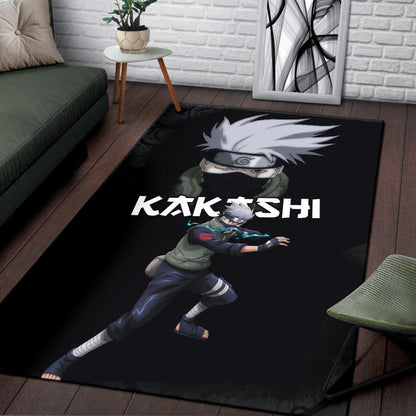 Naruto Anime Kakashi Hatake Sharingan Copy Ninja Black Area Rug Home Decor