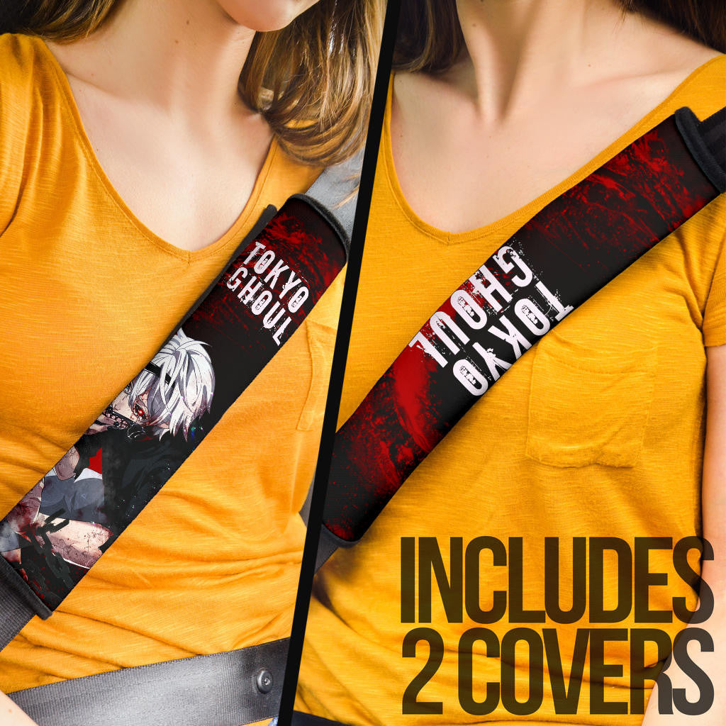 Tokyo Ghoul Anime Ken Kaneki Taking Off Mask Red And Black Seat Belt Covers