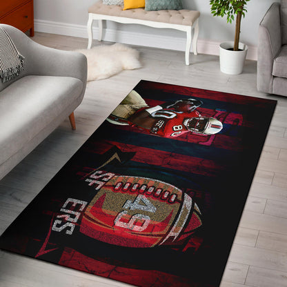 San Francisco American Football 49ers Football Player 80 Holding Ball Black And Red SF Ers Area Rug Home Decor