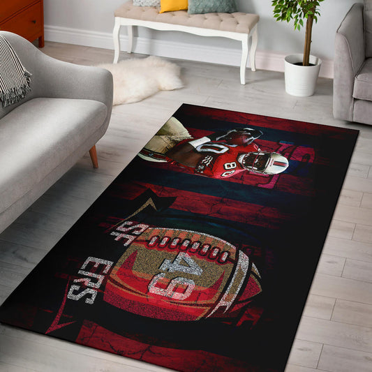 San Francisco American Football 49ers Football Player 80 Holding Ball Black And Red SF Ers Area Rug Home Decor
