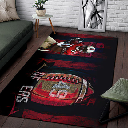 San Francisco American Football 49ers Football Player 80 Holding Ball Black And Red SF Ers Area Rug Home Decor