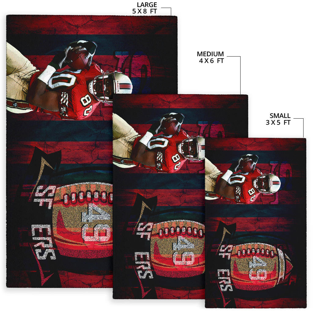 San Francisco American Football 49ers Football Player 80 Holding Ball Black And Red SF Ers Area Rug Home Decor