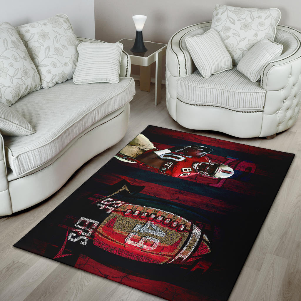 San Francisco American Football 49ers Football Player 80 Holding Ball Black And Red SF Ers Area Rug Home Decor