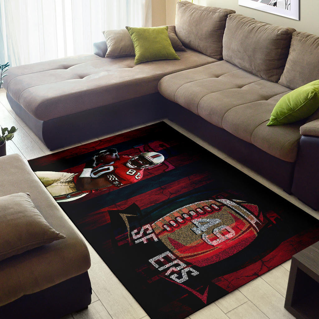 San Francisco American Football 49ers Football Player 80 Holding Ball Black And Red SF Ers Area Rug Home Decor
