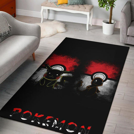 Pokemon Anime Charmander With Pikachu Silhouette Pokemon Ball Area Rug Home Decor