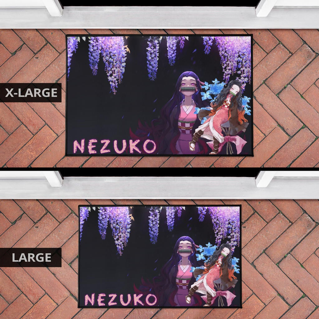 Demon Slayer Anime Pretty Nezuko Kamado Purple Flower Theme Door Mat Home Decor