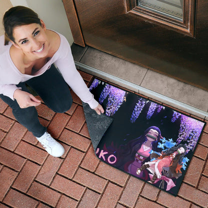 Demon Slayer Anime Pretty Nezuko Kamado Purple Flower Theme Door Mat Home Decor