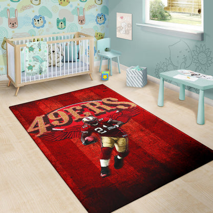 San Francisco American Football 49ers Football Player 21 With Wings Holding Rugby Ball Area Rug Home Decor